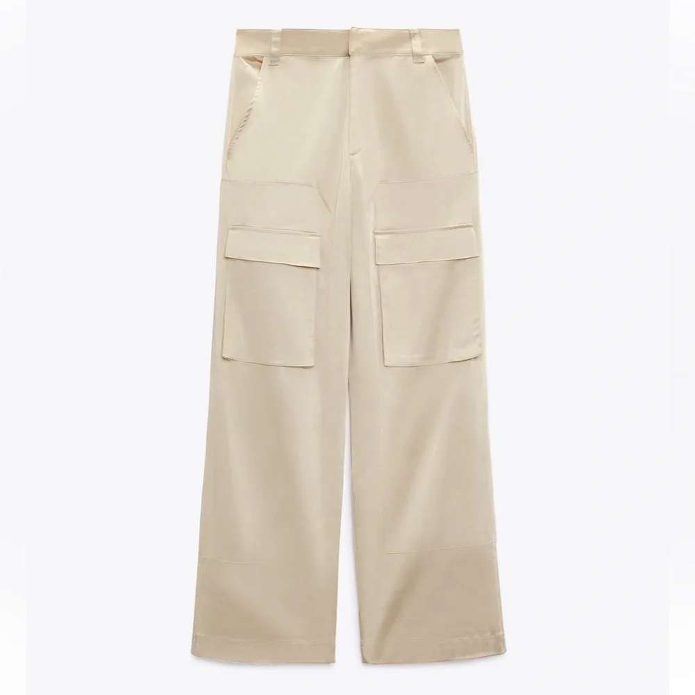 Zara NWOT satin straight leg pocket front cargo pants - Picture 3 of 5